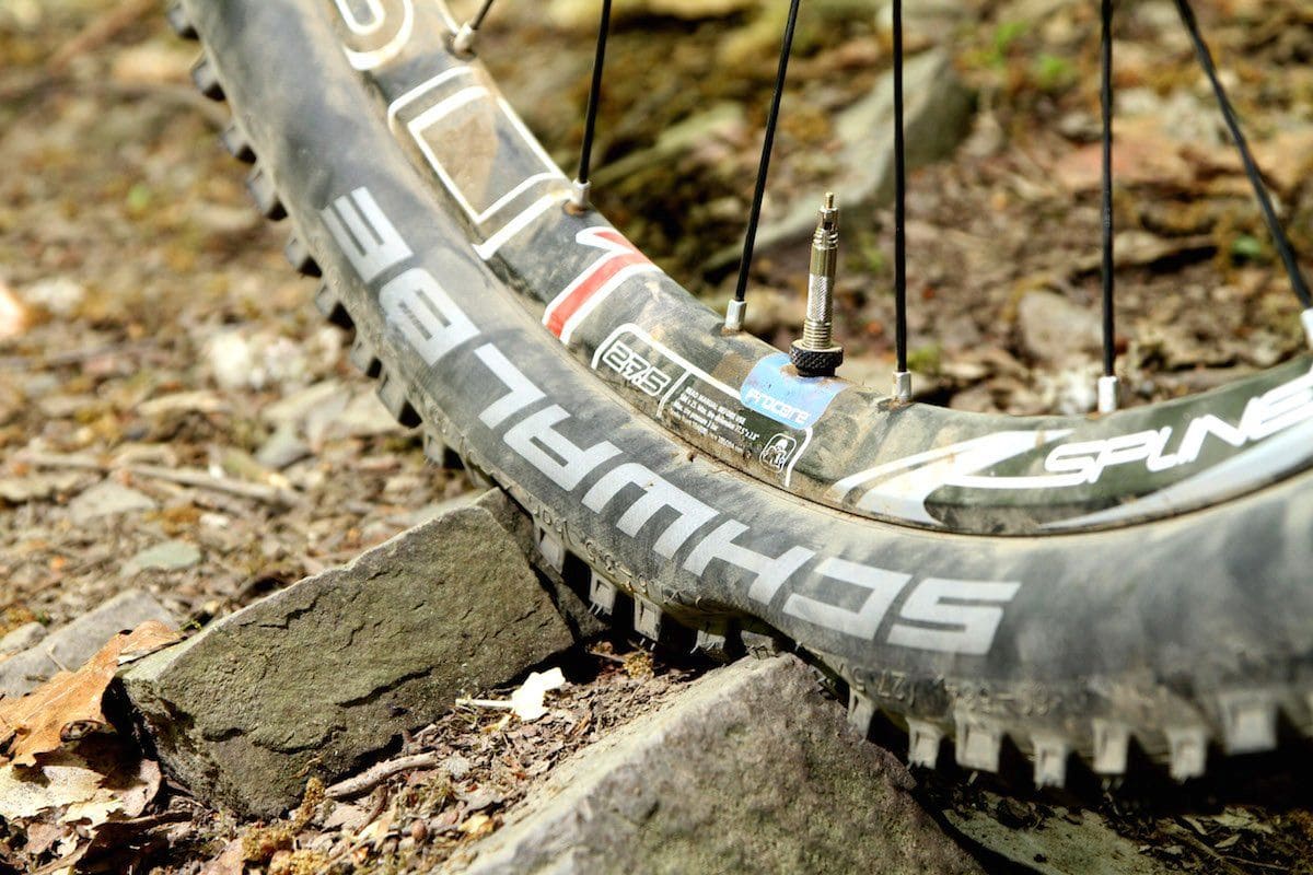 Mountain bike tyre on dirt terrain